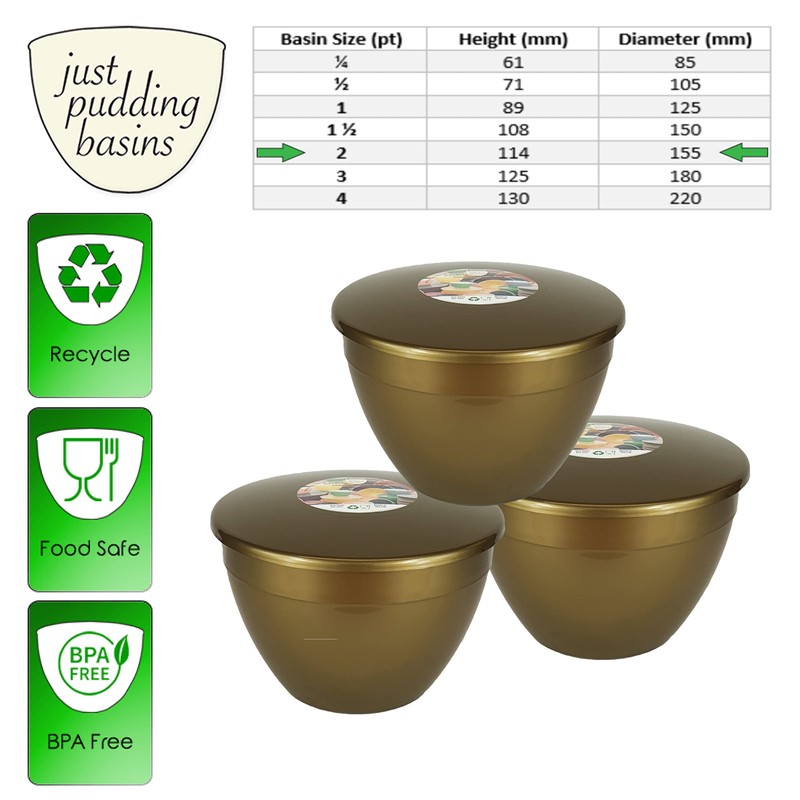 Just Pudding Basins Multipack Gold Coloured 2-Pint 1.14lt Basin and