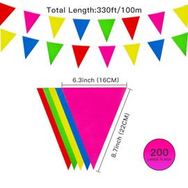 100M 200pcs Bunting Banner Party Decoration, Reusable Waterproof Triangle Flags Bunting, Supply for Indoor Outdoor Wedding Birthday Party Festival Decorations
