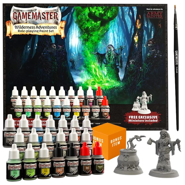 The Army Painter Acrylic Paint Set for Miniature Painting Gamemaster Wilderness Adventures Miniature Paint Set with Bonus Item-20 Warpaint 20x12ml with Mixing Balls,Basecoat Paint Brush Guide