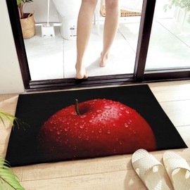 Door Mats Shag Carpet Water Drop Fruit Black Art,Non Slip Super Soft Bath Rugs Red Apples Painting,Shaggy Fuzzy Area Rug for Kitchen/Bathroom 18X30Inch