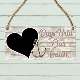 Days Until Our Cruise Countdown Sign - Fun & Stylish MDF Wooden Plaque with Heart Chalkboard for Holiday Vacation Countdown - Ready to Hang with Rustic Rope (Beige, With Pen)