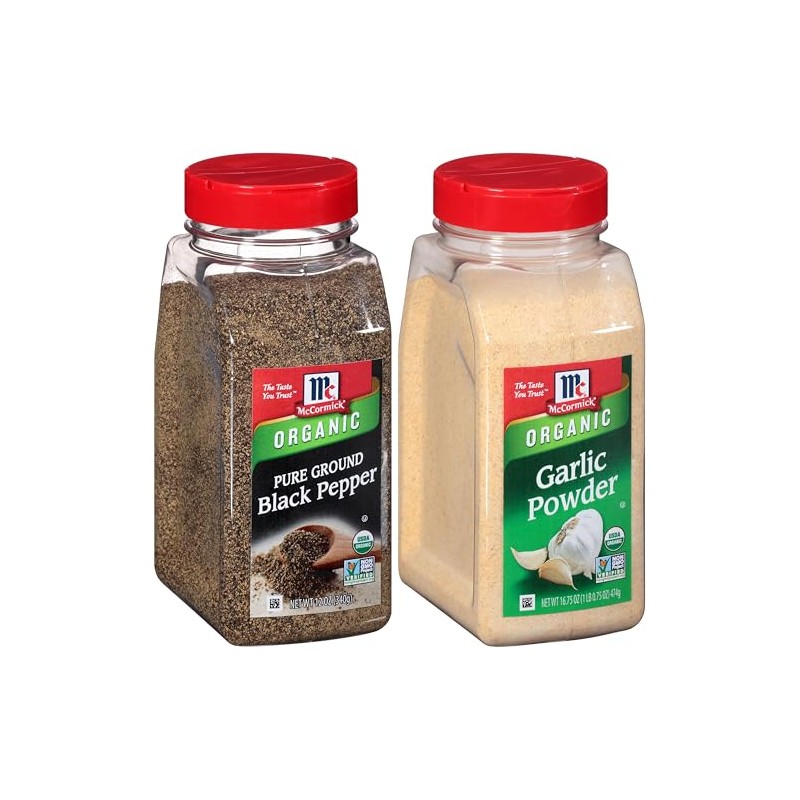 McCormick Organic Pure Ground Black Pepper and Garlic Powder Bundle,