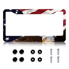 LIN KANG American Flag Eagle License Plate Frames, Matte Stripe US Flag Aluminum Metal License Plate Holder Covers, Rust-Proof Waterproof Car Decorative Tag Frames for Standard US 12x6 Inch