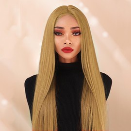 AFBeauty Honey Blonde Lace Front Wig Glueless Strawberry Blonde Wigs for Women Straight Long Synthetic Layered Wigs Pre Plucked Hairline HD Lace Wig Light Brown Highlight Wig 24 Inch Cosplay