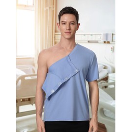 Magnetic Buttons Post Shoulder Surgery Recovery Shirt for Men V-Neck Tear Away Adaptive Chemo Port Clothing for Women
