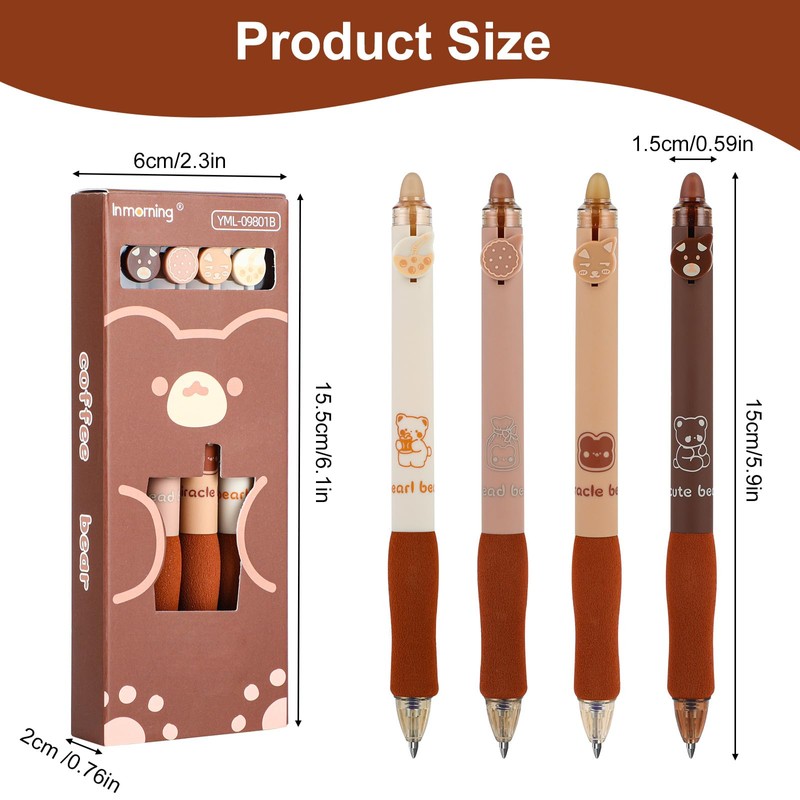 CRESZZLE Erasable Ballpoint Pen Set, Pack of 4, Cute Bear