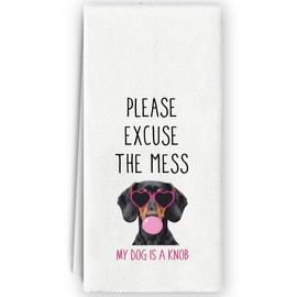 Bnzolyoia Funny Dachshund Kitchen Towels - Funny Dachshund Gifts for Women, Wiener Dog Gifts Tea Towels, Dachshund Kitchen Decor, Please Excuse The Mess Dog Hand Towels 16x24