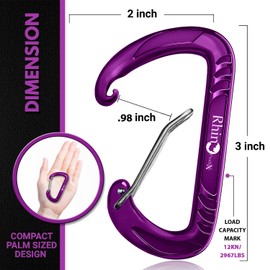 Rhino Produxs 12kN Heavy Duty Lightweight Wiregate Snap Carabiner Clips with Keyrings- Excellent for Securing Pets, Outdoor, Camping, Hiking, Hammock, Dog Leash Harness, Keychains, Water Bottle