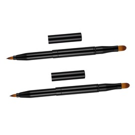 Beavorty 2pcs Retractable Dual-purpose Makeup Brush Double-ended Lip Brush for Easy Application of Lipstick Eyeliner and Concealer Portable Black Handle Soft Hairs