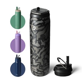 BOTTLE BOTTLE Stainless Steel Water Bottle with Straw and Lid 32 oz Vacuum Insulated Cup Stay Cold for 24 Hrs Hot for 12 Hrs, Leak-Proof Wide Mouth Water Bottles for Men,Black Camouflage