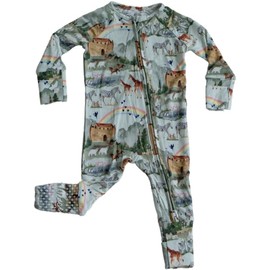 Tiny Revival Baby Zipper Pajamas Sleepers–Hypoallergenic, Newborn to Toddler, Tencel Modal, Soft–Bible Clothing (US, Age, Newborn, Noah's Ark)
