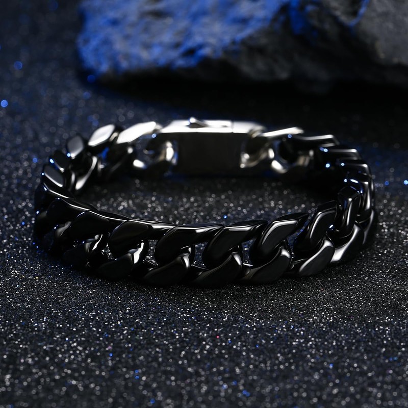 Pinannie White 12mm Wide Ceramic Cuban Link Bracelet for Men