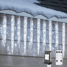Icicle Lights for Outside with Remote, 30ft 150 LED 30 Tubes Connectable Ice Shape Hanging Christmas Lights for Tree Patio Roof Holiday Decor, Cool White