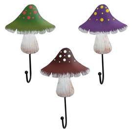 Sdjdhej Mushroom Hooks, 3Pcs Decoration Robe Hook,Decorative Wall Hooks Mixed Color Mushroom Hooks for Hanging Keys, Hats Wall Hooks Wall Hooks Decorative Decorative Hooks (Green+Purple+Coffee)