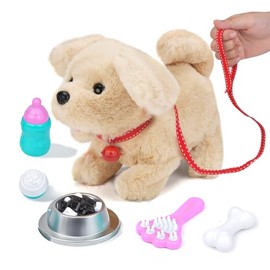 Juguete Electrónico Perro de Peluche,Juguete de Felpa para Cachorros para Niñas con Juego de 5 Piezas,Juguetes Interactivos para Niños, Caminar y Ladr