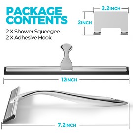 ALFLOD ALFLOD 2PACK 12-Inch All-Purpose Shower Squeegee for Shower Doors, Tile Shower Walls, Bathroom, Window, Glass and Car Windshield, Mirrors and Kitchen-Stainless Steel, Silver