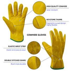 Leather Work Gloves, Women's Gardening Gloves, Men's Work Gloves for Gardening, Outdoor Activities, Farms, Construction, Lumber Yards, Tig/Mig Welding,Other Work Scenarios.Yellow-XL