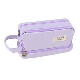 BAYTORY Large Capacity Pencil Case, Aesthetic Pencil Pouch for Girls Boys with 3 Compartments Pen Bag Stationery Organizer Office Makeup Bag for Adult Women Men (Purple)
