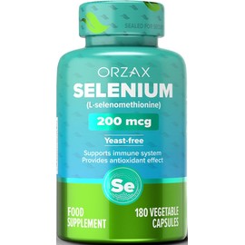 ORZAX Selenium, Helps Antioxidant & Immune Support System, Selenomethionine 200mcg, Thyroid Support* for Women and Men, Yeast and Dairy Free, 180 Vegetable Capsules (180 Day Supply)