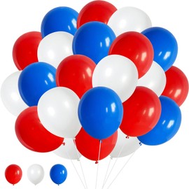 Plliocse Red Blue White Balloons, 100 Pack 12 Inch Red White Blue Party Decorations Balloons for Anniversary Celebrations, Hen Party, Wedding, Birthday Party (Blue White Red Balloons)