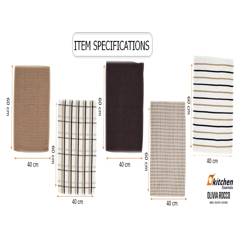 Olivia Rocco 5 Pack Terry Kitchen Tea Towels Cotton Super