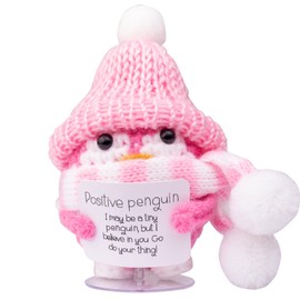 CoFuBcad Christmas Positive Penguin, Crochet Emotional Support Penguin Doll Hat Scarf Animal with Positive Messages Knit Knitted Wool Doll for Christmas Party Decoration Encouragement Gift