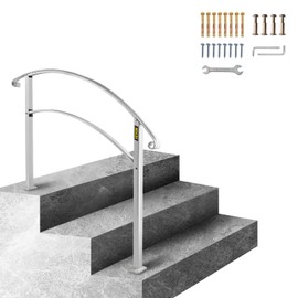VEVOR Handrail for Outdoor Steps, 2-3 Steps White Arch#1, Adjustable Metal Staircase Railing, Thickened Stair Rails for Porch, Deck