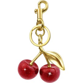Cherry Keychain Accessory Purse Charm Glitter Resin and Metal Accessories with Key Ring and Clip Cherry Pendant Keychain.