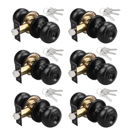 6 Pack Keyed Entry Door Lock(Keyed Alike), Round Style Knob, Matte Black Finish