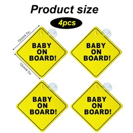 4 Pcs Baby On Board Sign for Cars, Child on Board Car Sign, Baby On Board Signs Suction Cups On Sticker or Car, Yellow Warning Suction Cups On Stickers