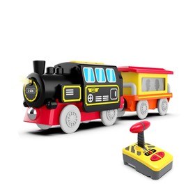 Remote Control Train Set,Railway Battery Powered Train with Locomotive and Magnetic Connector,Compatible with Wooden Track, Gift for Toddlers and Kids Ages 3+