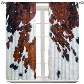 Cortinas con estampado de piel de vacuno para cocina, clásico Country Western Farm abstractas de piel vacuna granate y blanca con patrón de piel vacuna para recámara, sala de estar, 42 x 45 pulgadas
