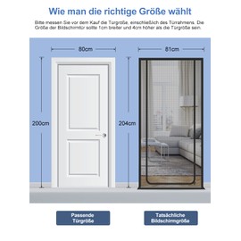 Cat Screen Cat Net for Balcony, Pets Screen Door, Prevent Cats from Running, Cat Mesh Door Screen for Living Room, Bedroom, Kitchen (Suitable Door Size: 80 cm x 200 cm)