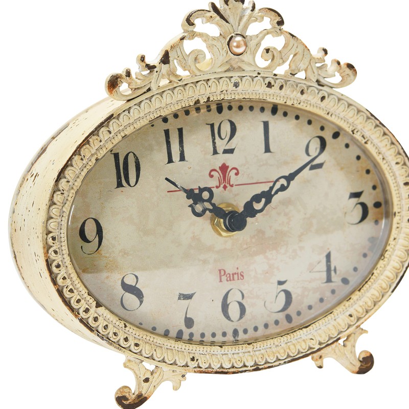 Creative Co-Op Distressed Pewter, Cream Mantel Clock