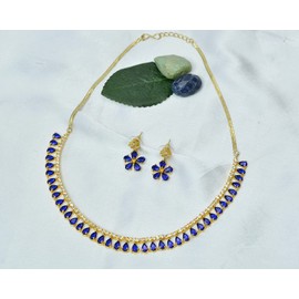 JewarHaat Indian Necklace Set AD CZ Elegant Gold Plated Multi Stones Sparkling Crystals Choker with Earrings Jewelry for Women (Blue)