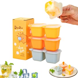 6Pcs Popsicle Mould,Ice Cube Mold with Lid and Reusable Popsicle Stick,Large Ice Cube for Fruit Drinks,Coffee and arious Drinks