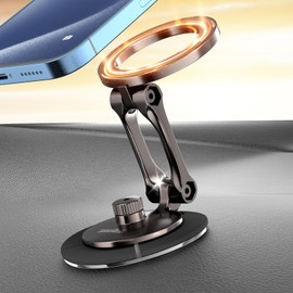Smolink Tesla Phone Mount, All Metal Strong Magnet Magnetic Phone Holder for Car Dashborad and Tesla Model 3/Y/S/X, Foldable Hidden for MagSafe Car Mount Fit for iPhone All Phones, Black