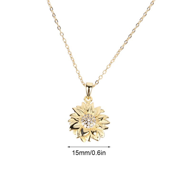 Pendant Necklace 925 Silver Sunflower Shape Gold Exquisite Shiny Elegant