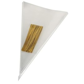 Muyindo 100 Pieces (7x15 Inch) Clear Cone Bags with Twist Ties for Candies, Cookies, Popcorn, Sweets, Chocolates and More; Perfect for Birthday, Wedding, Halloween, Christmas and Other Social Events
