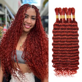 Human Braiding Hair for Boho Braids 150g 22 Inch Deep Wave Ginger Boho Braids Human Hair No Weft Boho Human Braiding Hair Curly 6 Bundles/Pack 350#