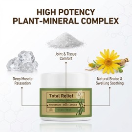 Total Relief Magnesium Cream with Arnica & MSM - High Potency Soothing Muscle Rub for Restless Legs, Joints & Nerves - Natural Mineral Complex for Night Calm & Body Relaxation - Non-Greasy Balm - 50g