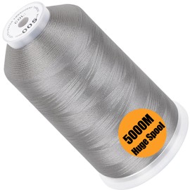 New brothread - Single Huge Spool 5000M Each Polyester Embroidery Machine Thread 40WT for Commercial and Domestic Machines - Silver