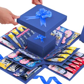 MARUHADO Gift Box, Candy Surprise Present, 5-Layer, Children, Birthday, Pop-Out Wrapping Box, Celebration, Anniversary, Blue