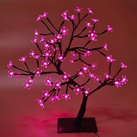 18 Inch Cherry Blossom Tree, 64 LED Lights, Lamp Table Decoration, Battery Operated