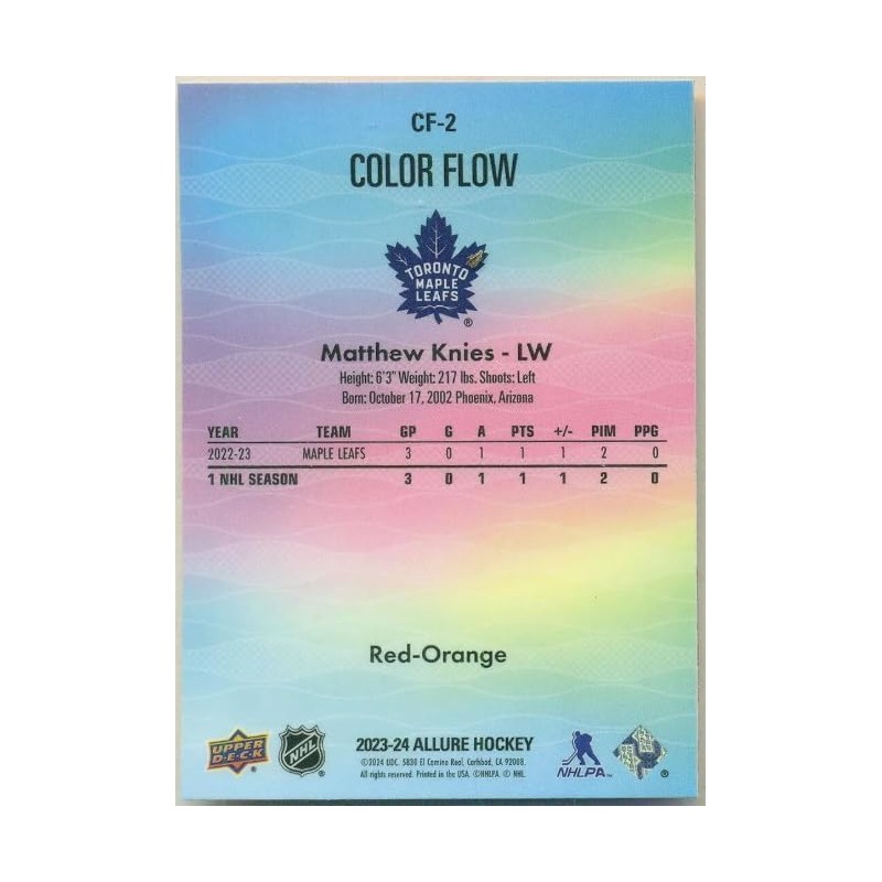 2023-24 Upper Deck Allure Color Flow Red Orange Matthew Knies