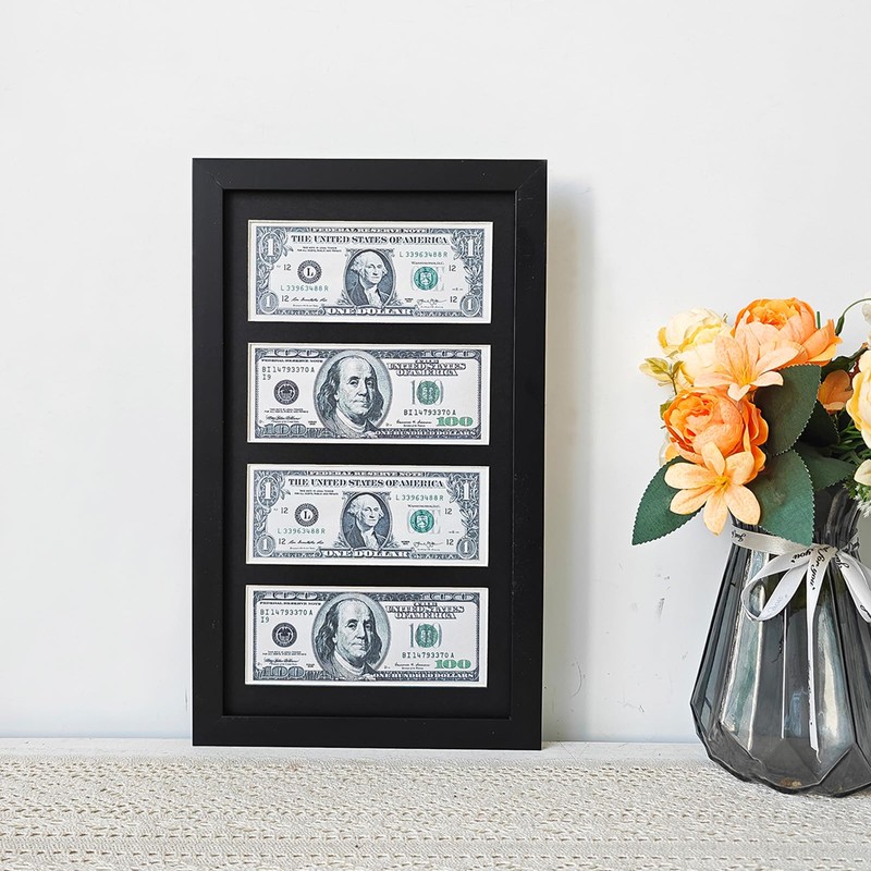 JINMANWU 4 Dollar Bill Frame, Wooden Picture Frame 2.5x6 Inch