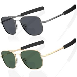 LianSan 2 Packs Premium Aviator Bifocal Reading Sunglasses for Men Women - Retro Sun Readers UV Protection Outdoor Cheaters(Gold&Gunmetal,1.50x)