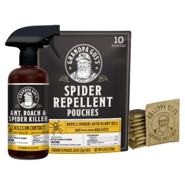 Grandpa Gus's Natural Spider and Insect Control Bundle - Non-Toxic Ant, Roach & Spider Killer Spray (16 oz) with Spider Repellent Pouches (10 Pouches), Safe Home and RV Pest Solution
