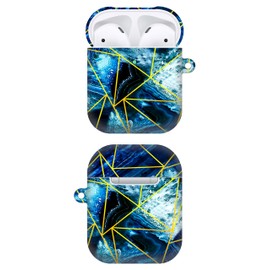 GlamCase for AirPods 2nd & 1st Generation Case, AirPods 1/2 Case - Geometric Marble Blue Design Printed Cute Plastic Hardshell Designer AirPod Case/Cover for AirPods 1st / 2nd Generation