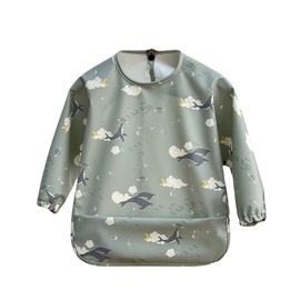 Cozozn Baby Weaning Bib Long Sleeves Toddler Feeding Bibs with Arms Back Waterproof Coverall Weaning Bib 2-4 Years, Sharks Green